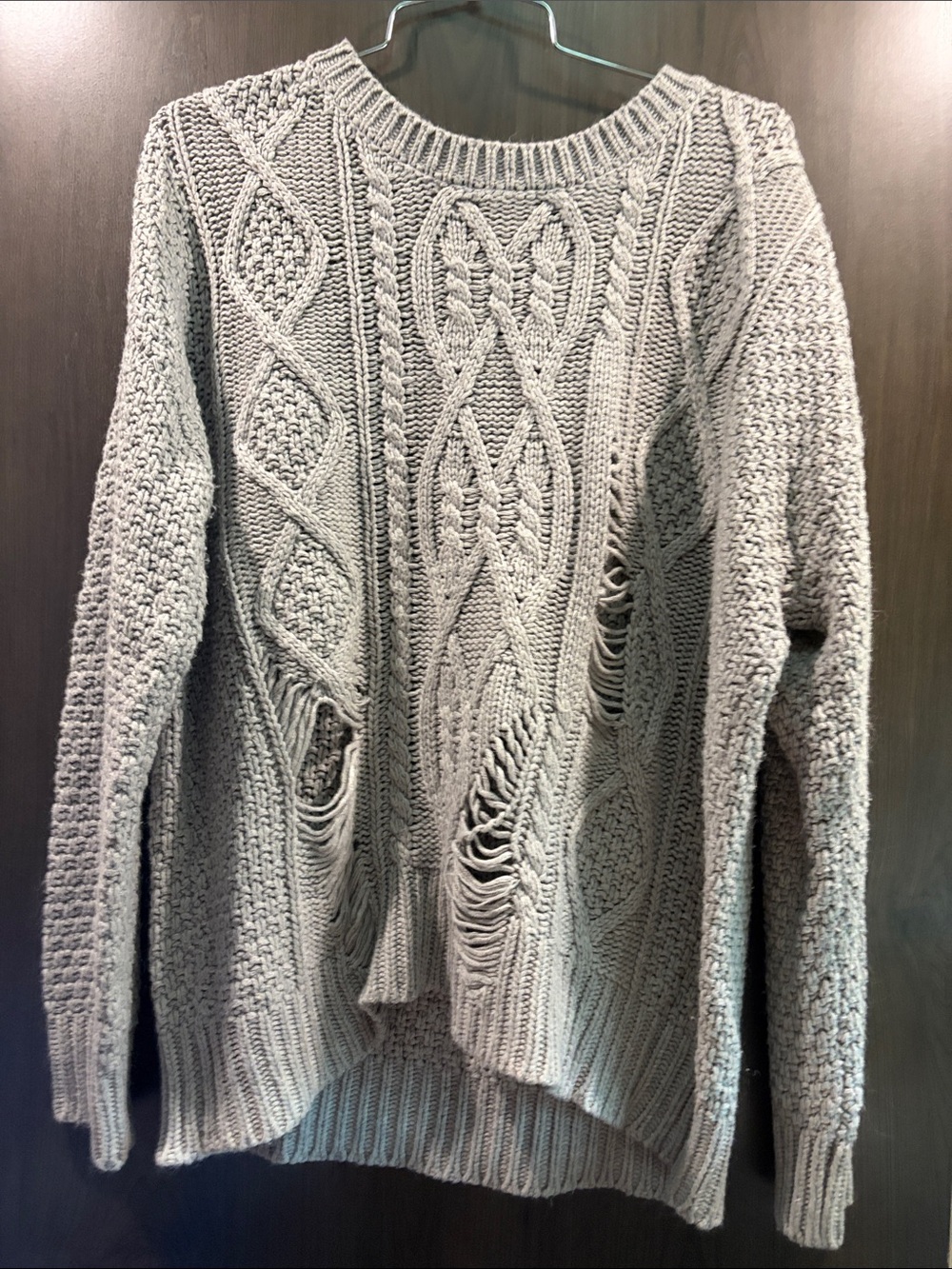 RD style distressed cable sweater size large